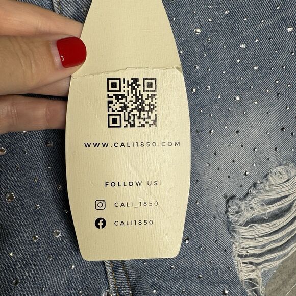 Rhinestone Bedazzled Denim Shorts Size 3 S 28 Jean Cut Off New Cali 1850 Concert - Picture 4 of 10